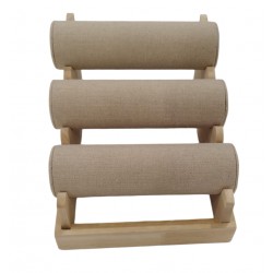 EXPOSITOR PARA PULSERAS DE MADERA CON LINO TRES ALTURAS