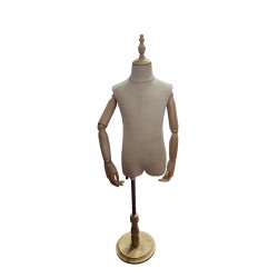 BUSTO INFANTIL TELA CON BRAZOS ARTICULADOS,COPA Y BASE DE MADERA