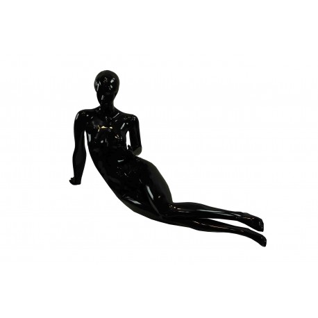 MANIQUI DE MUJER TUMBADA NEGRO BRILLO CON FACCIONES Y PELO TALLADO