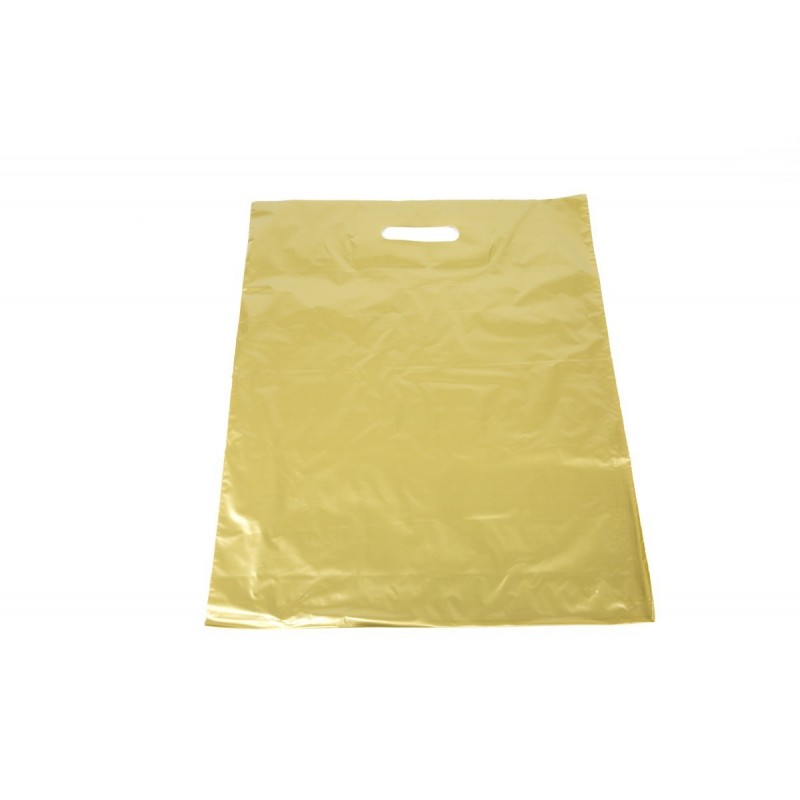 Bolsas de plástico con asa troquelada color dorado 40x50 cm