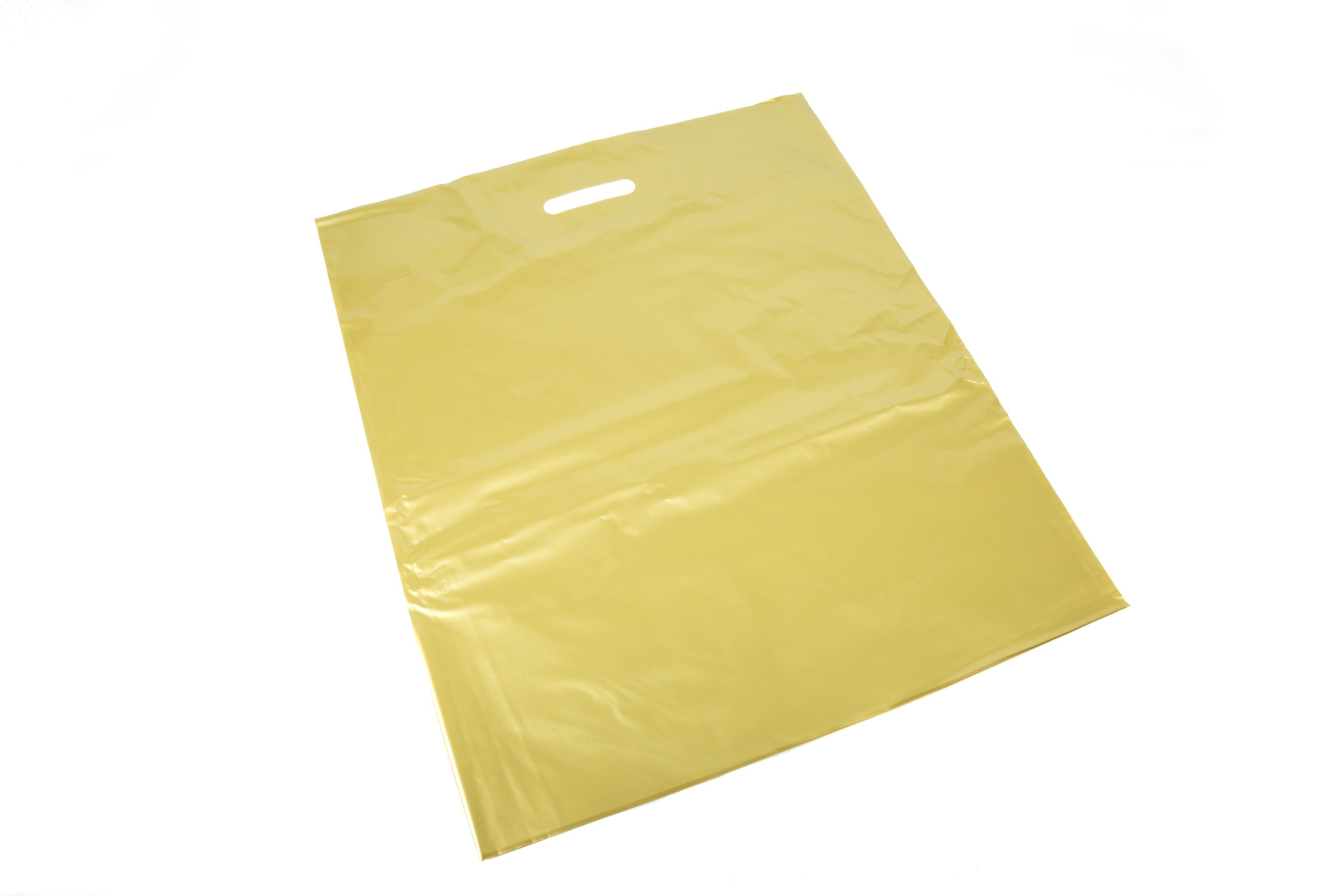 Bolsas de plástico con asa troquelada color dorado 25x35 cm