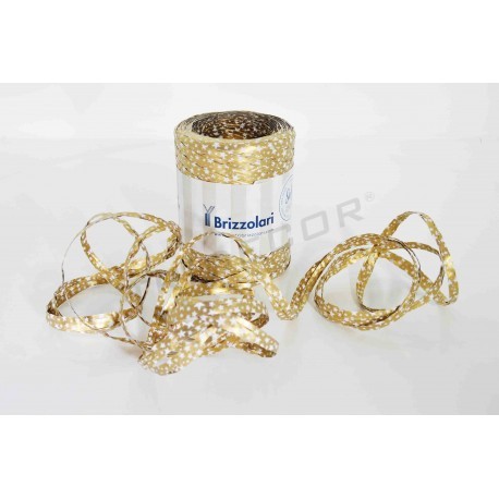 CINTA DE RAFIA COLOR ORO CON ESTRELLAS BLANCAS 200 METROS