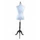 BUSTO DE MUJER EN TELA BEIGE CON PIE DE MADERA