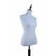 BUSTO DE MUJER EN TELA BEIGE CON PIE DE MADERA
