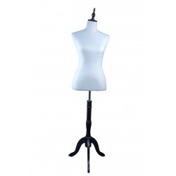 BUSTO DE MUJER EN TELA BEIGE CON PIE DE MADERA