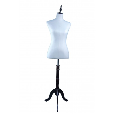 BUSTO DE MUJER EN TELA BEIGE CON PIE DE MADERA